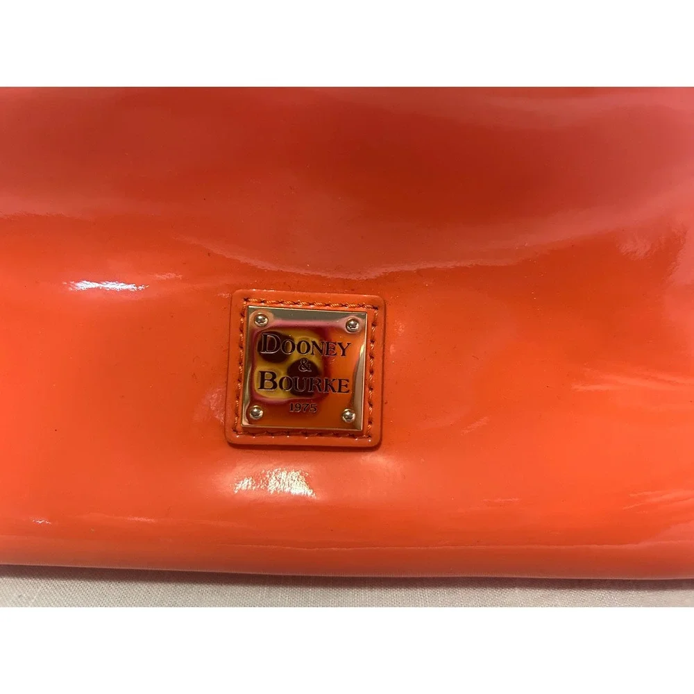 Dooney & Bourke Orange Patent Leather Tote Bag Handbag Gold Hardware Logo#484